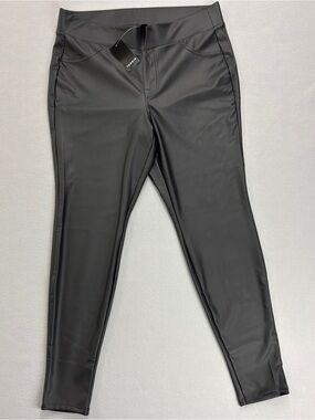Torrid Womens 1X 14-16 black faux leather pants, straight leg biker Moto